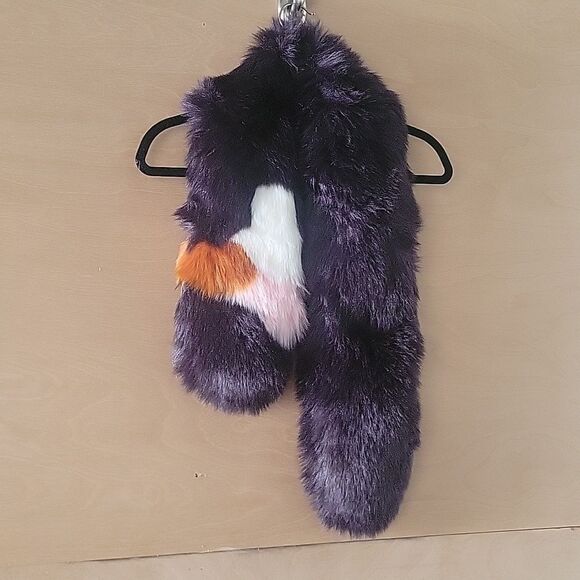 NWT ANN TAYLOR Faux Fur Party Black Multi Color Block Retro Scarf Stole Shrug - Picture 3 of 10